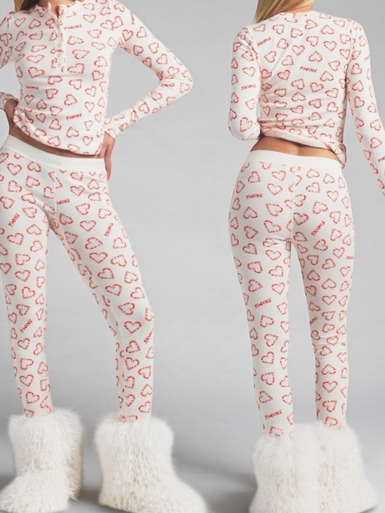 Skims Cotton Rib Henley & Leggings Set In Marble Candy Heart